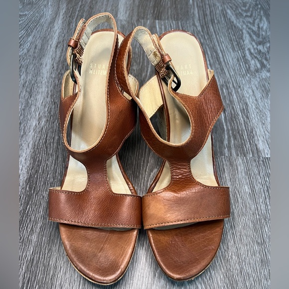 Stuart Weitzman Woman’s Open-toe Strappy Wedge Sandal Brown leather - Picture 1 of 7